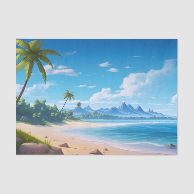 Tropical Ocean Island Sandy Beach Shore Tissue Paper (Front)