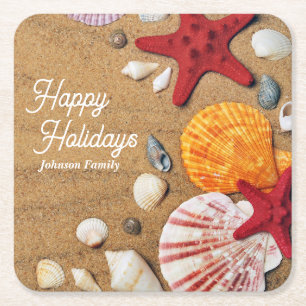 Tropical ocean nautical coastal summer vacation square paper coaster