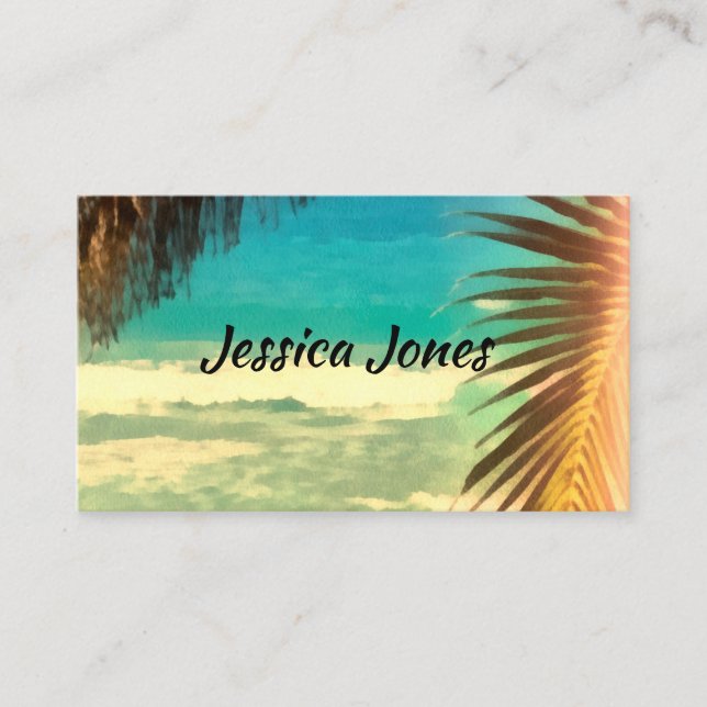 tropical  ocean palm leaves blue business card (Front)