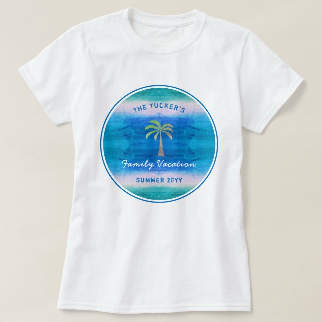 Tropical Ocean Palm Tree Summer Family Vacation T-Shirt (Design Front)