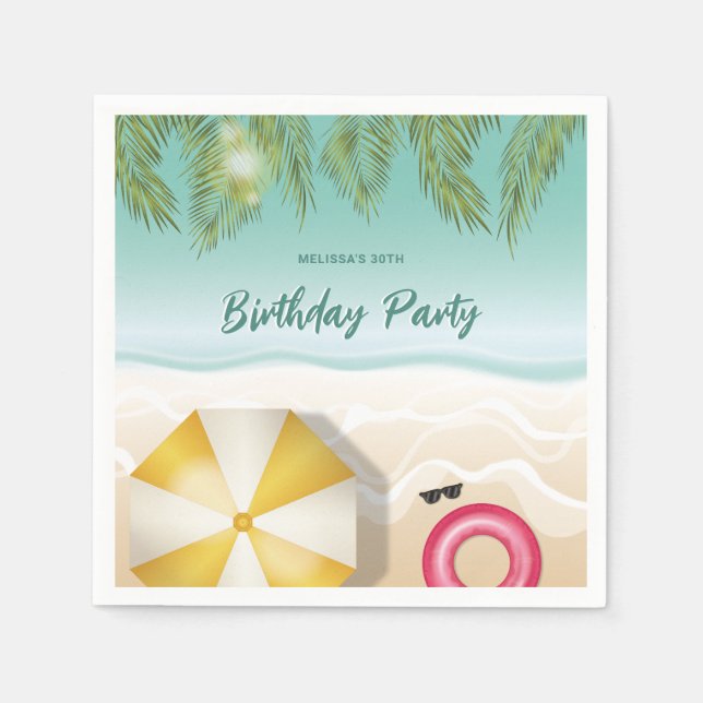 Tropical Ocean Sand Beach Waves Summer Birthday Napkin (Front)