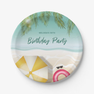 Tropical Ocean Sand Beach Waves Summer Birthday Paper Plate