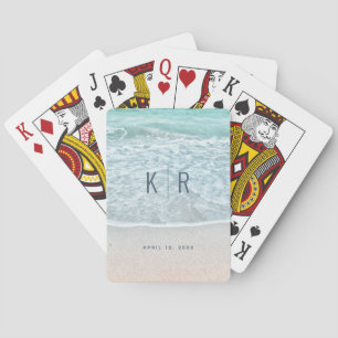 Tropical Ocean & Sandy Beach Wedding Monogram Playing Cards