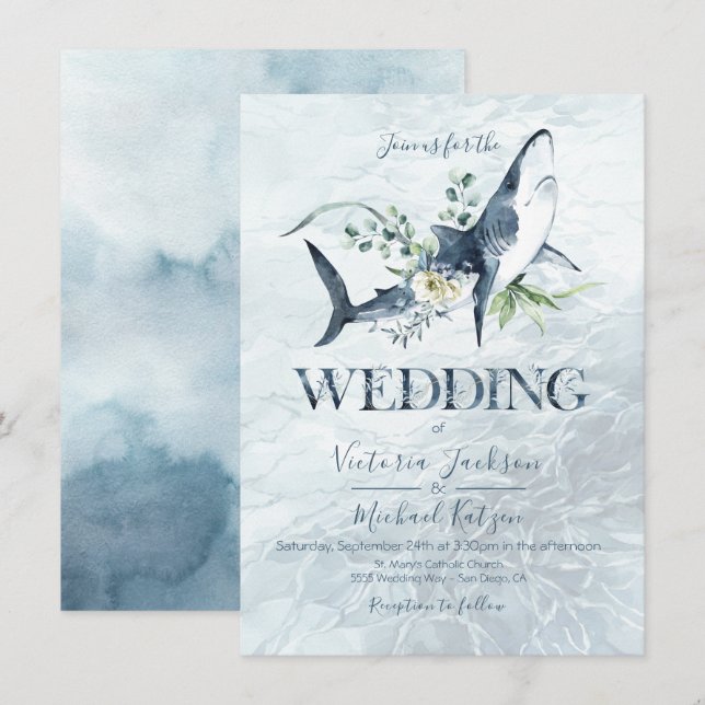 Tropical Ocean Shark Wedding invitations (Front/Back)