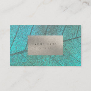 Tropical Ocean Silver Gray White Foil Botanical Business Card