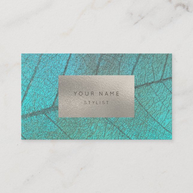 Tropical Ocean Silver Gray White Foil Botanical Business Card (Front)