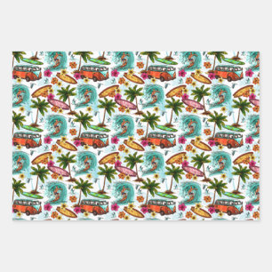 Tropical Ocean Summer Surfer Kombi Van Adventure Wrapping Paper Sheet