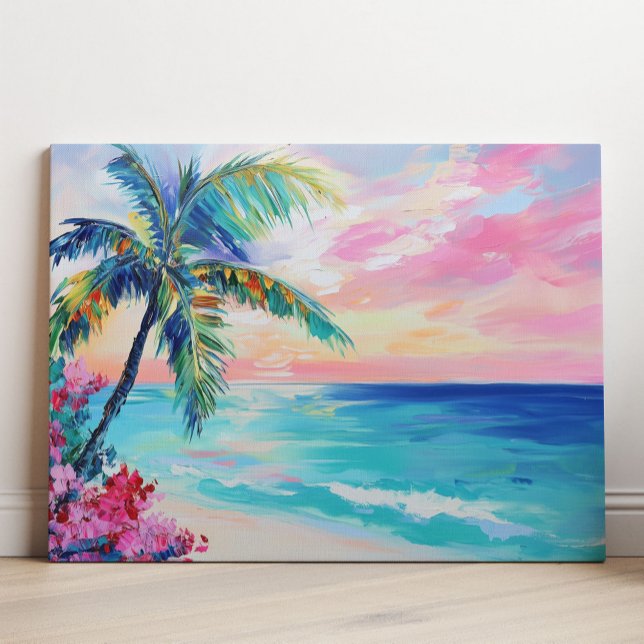 Tropical Ocean Sunset Art, Palm Tree Canvas Print (Creator Uploaded)