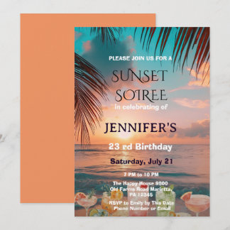 Tropical Ocean Sunset Soiree Beach Birthday Party Invitation