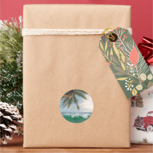 Tropical Ocean Wave and Coconut Palm Tree Classic Round Sticker