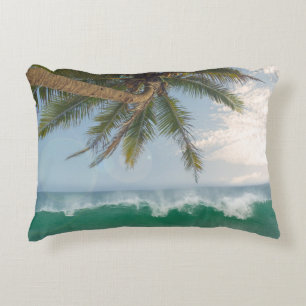 Tropical Ocean Wave and Coconut Palm Tree Decorative Cushion