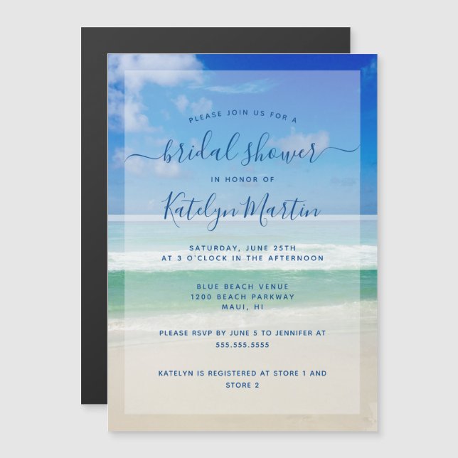 Tropical Ocean Waves Photo Beach Bridal Shower Magnetic Invitation (Front/Back)
