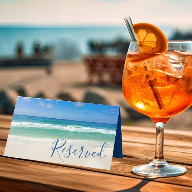 Tropical Ocean Waves Photo Beach Reserved Wedding Place Card (Creator Uploaded)