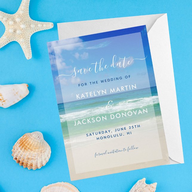 Tropical Ocean Waves Photo Beach Save the Date Invitation (Creator Uploaded)