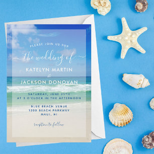 Tropical Ocean Waves Photo Elegant Beach Wedding Invitation