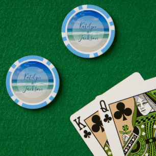 Tropical Ocean Waves Photography Beach Wedding Poker Chips