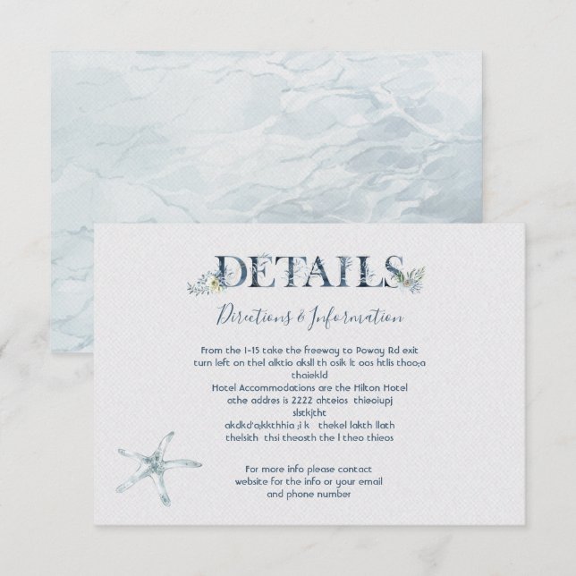 Tropical Ocean Wedding Details info card (Front/Back)