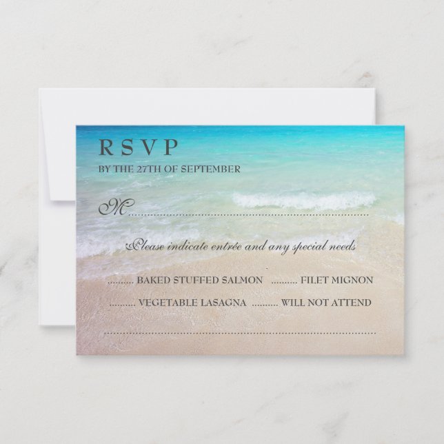 Tropical Ocean Wedding RSVP With Entrées (Front)