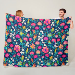 tropical ohia lehua and plumeria fleece blanket
