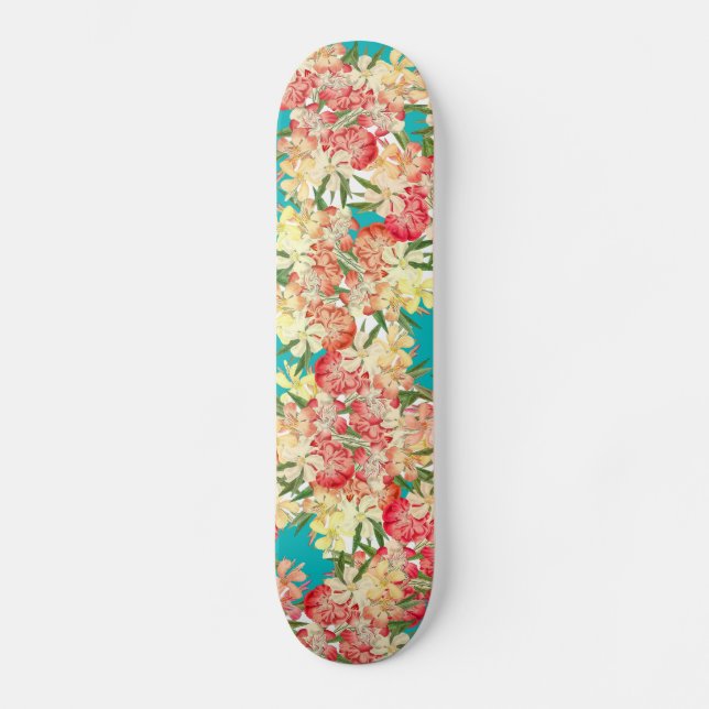 Tropical Oleander Floral Flowers Island Skateboard (Front)