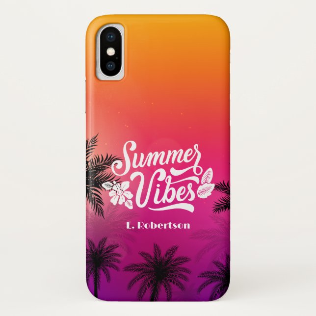 Tropical Ombre Beach Summer Night Custom Name Case-Mate iPhone Case (Back)
