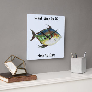 Tropical Opah Fish, Vintage Marine Aquatic Animal Square Wall Clock