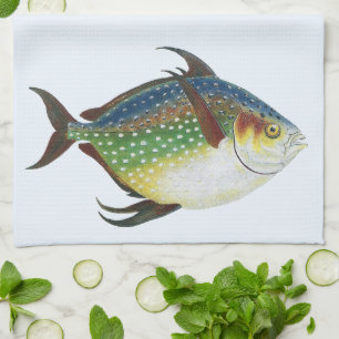 Tropical Opah Fish, Vintage Marine Aquatic Animal Tea Towel