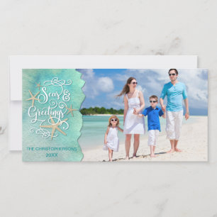 Tropical or Nautical SEAson's Greetings Two Photos Holiday Card