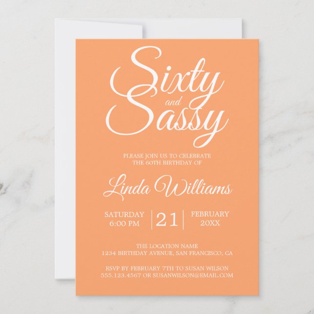 Tropical Orange 60 and Sassy 60th Birthday Party Invitation (Front)