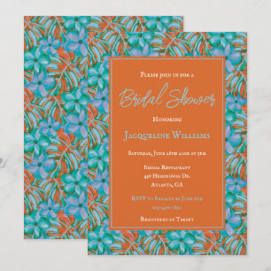 Tropical Orange and Blue Floral Bridal Shower Invitation
