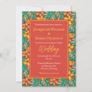 Tropical Orange and Green Floral Wedding Invitation