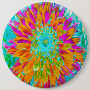 Tropical Orange and Hot Pink Decorative Dahlia 6 Cm Round Badge
