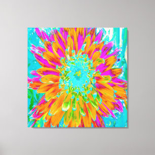 Tropical Orange and Hot Pink Decorative Dahlia Canvas Print