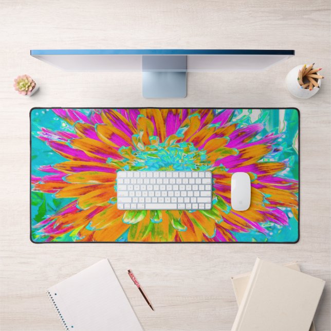 Tropical Orange and Hot Pink Decorative Dahlia Desk Mat (Office 1)