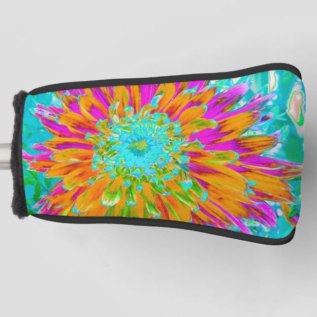 Tropical Orange and Hot Pink Decorative Dahlia Golf Head Cover (Front)