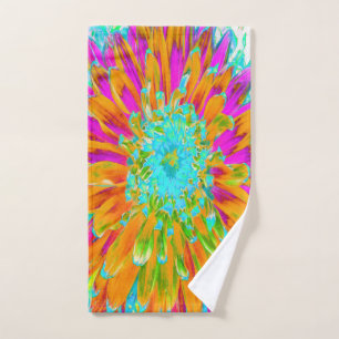 Tropical Orange and Hot Pink Decorative Dahlia Hand Towel