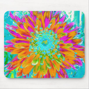 Tropical Orange and Hot Pink Decorative Dahlia Mouse Mat