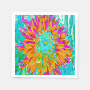 Tropical Orange and Hot Pink Decorative Dahlia Napkin