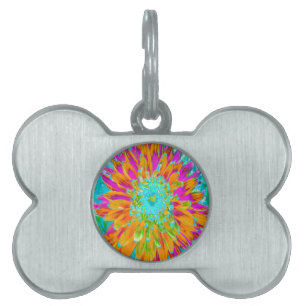 Tropical Orange and Hot Pink Decorative Dahlia Pet ID Tag
