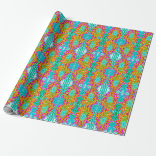 Tropical Orange and Hot Pink Decorative Dahlia Wrapping Paper