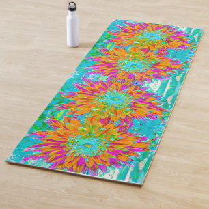 Tropical Orange and Hot Pink Decorative Dahlia Yoga Mat
