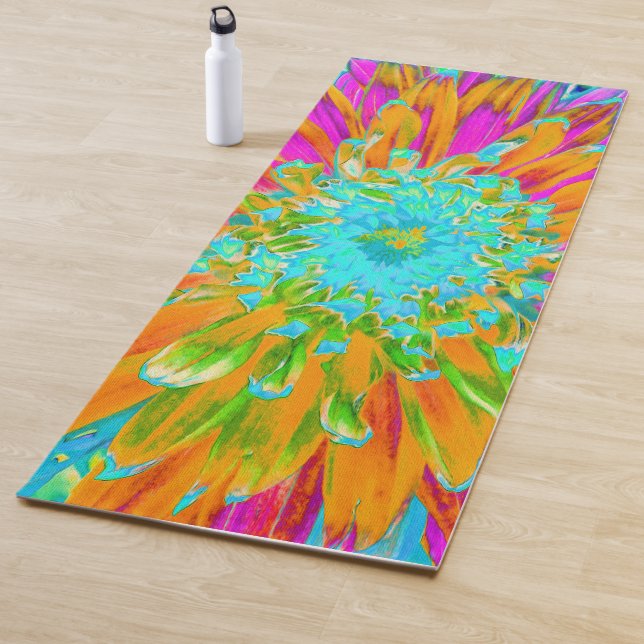 Tropical Orange and Hot Pink Decorative Dahlia Yoga Mat (In Situ)