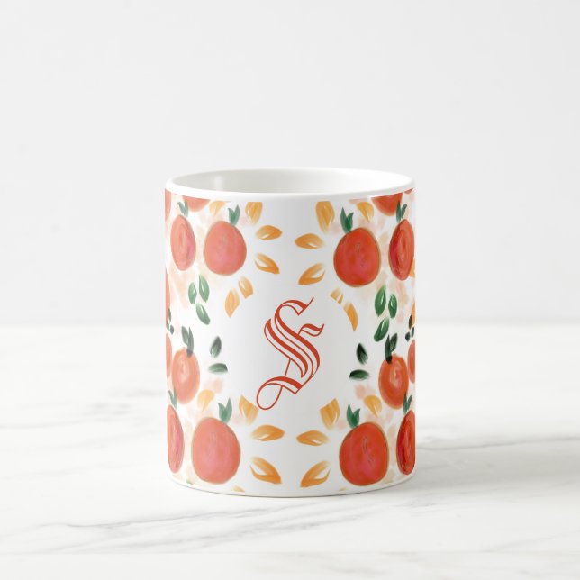 Tropical Orange and Leaves Pattern Monogrammed Coffee Mug (Center)