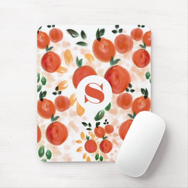 Tropical Orange and Leaves Pattern Monogrammed Mouse Mat (With Mouse)