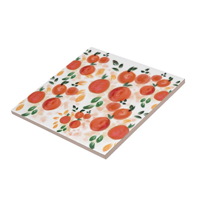 Tropical Orange and Leaves Pattern Tile (Side)