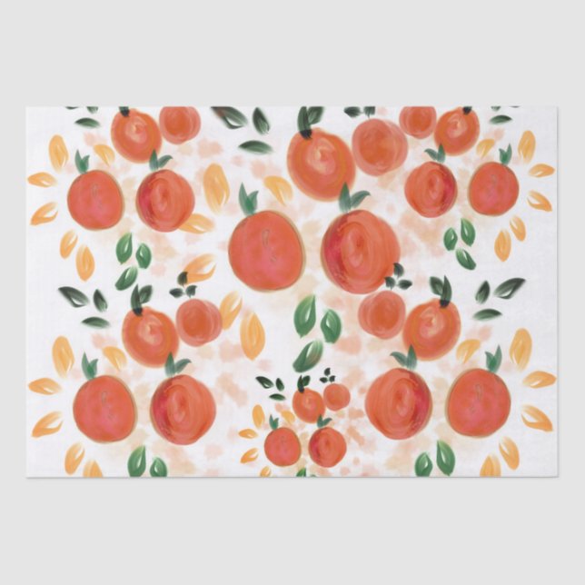 Tropical Orange and Leaves Pattern Tissue Paper (Front)