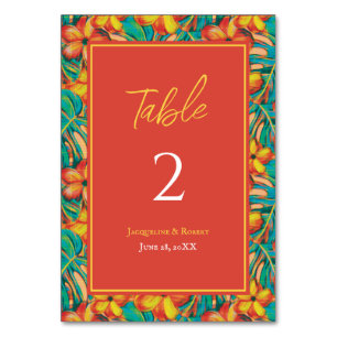Tropical Orange and Yellow Floral Wedding Table Number