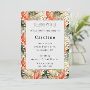 Tropical Orange Anthurium Floral Birthday Invitation
