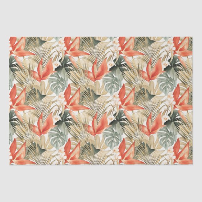 Tropical Orange Anthurium Floral Bridal Shower Tissue Paper (Front)