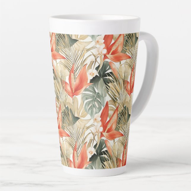 Tropical Orange Anthurium Floral Jungle   Latte Mug (Right Angle)